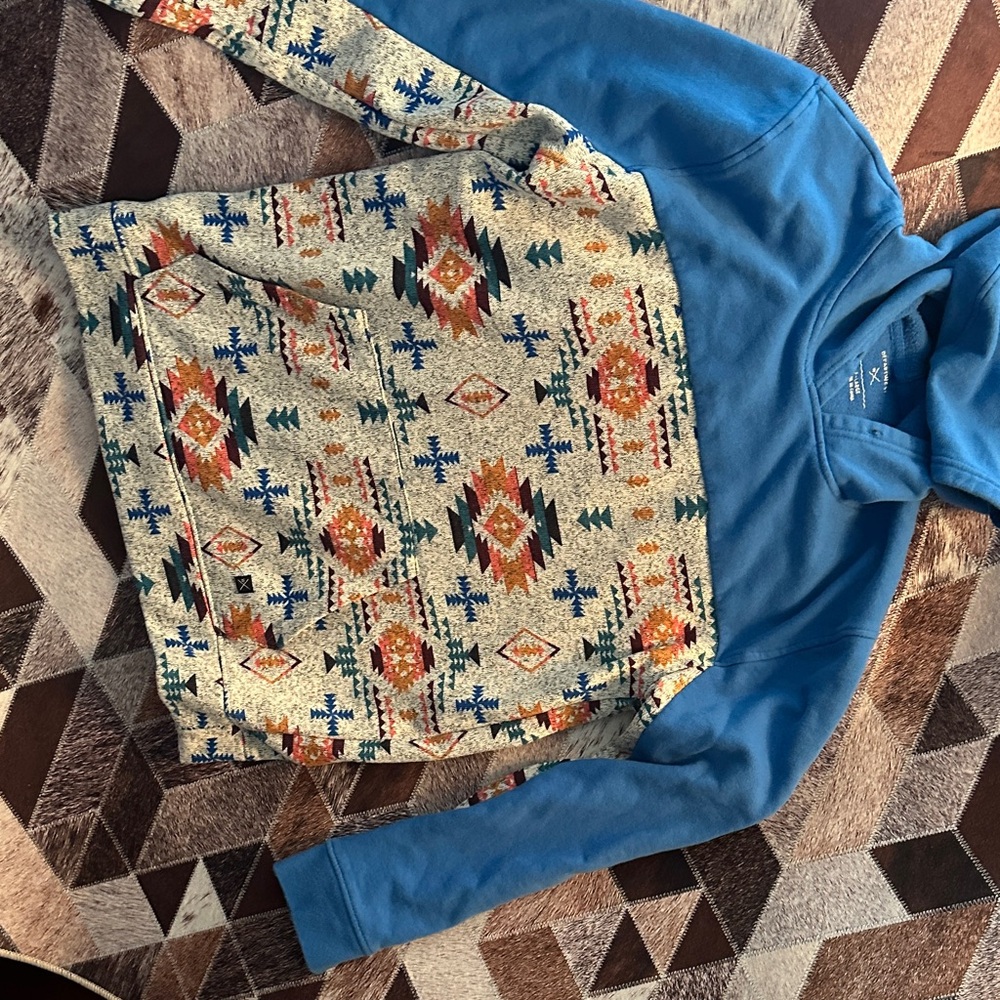 Blue and Multicolor Patterned Men's Hoodie